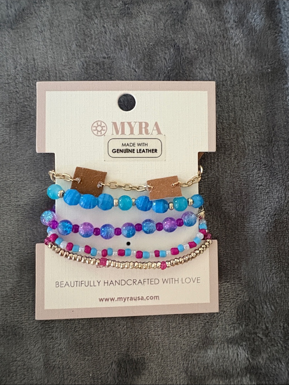 MYRA Blue & Pink Beaded Bracelet Stack